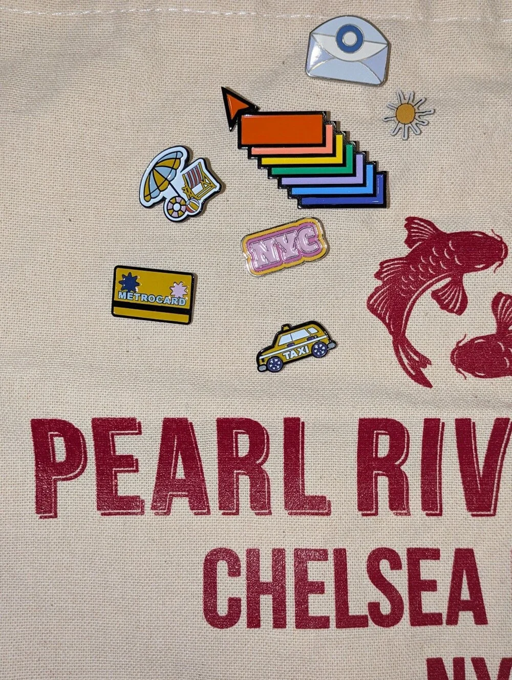Pearl River Mart Chelsea Market NYC Tote with Many Enamel Pins - ALL NEW